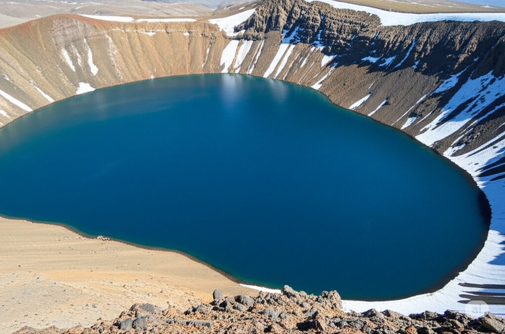 Stunning turquoise Sabalan crater lake at the summit in Iran, a reward for first-timer trekkers.